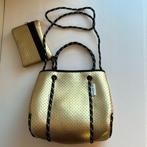 AH-DORNED Neoprene Crossbody Tote in Gold & Black